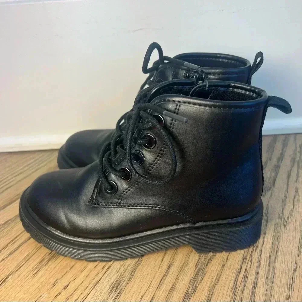 Steve Madden Girls J Shortie Lace Up Side Zipper Black Boots Size 1 M